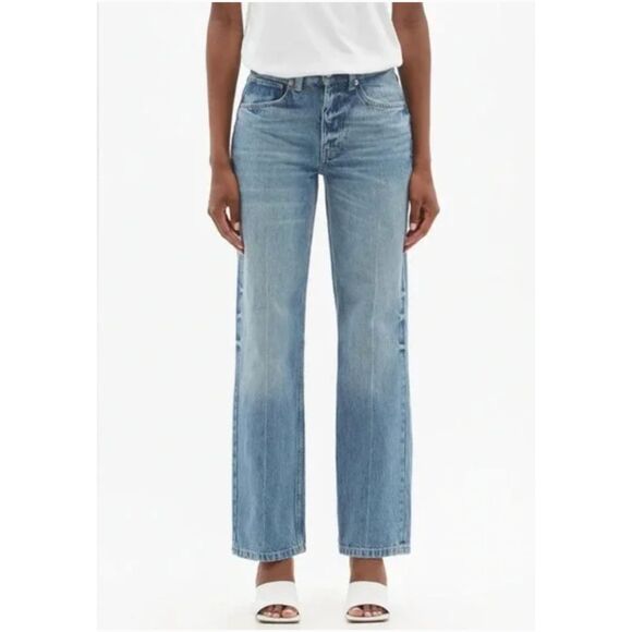 RAEY Button Fly High Rise Push Straight Leg Blue Jeans Organic Cotton 32 - Picture 1 of 12